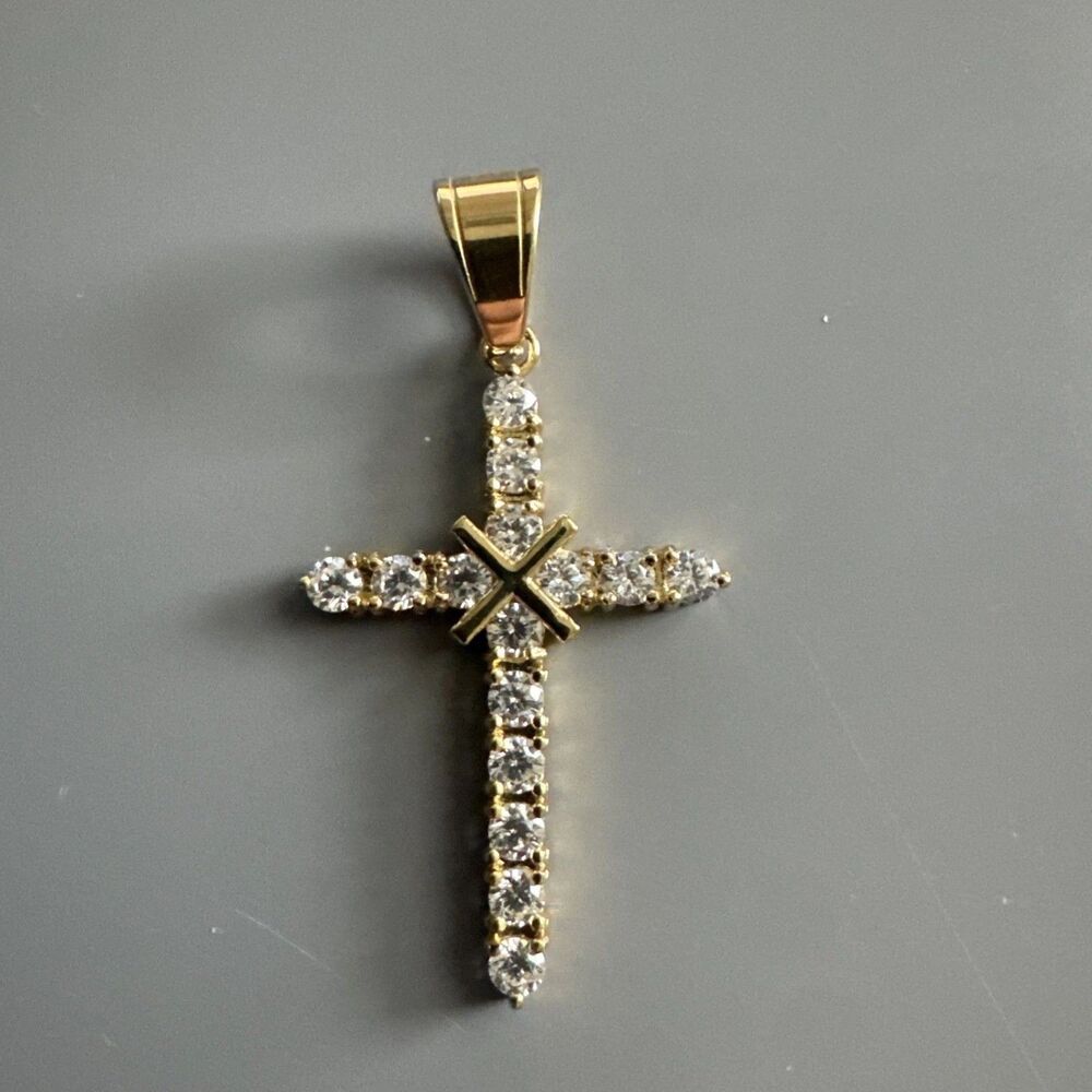 Cross Pendant Cubic Zirconia Stainless Steel Necklace Jesus Gift Her Chain Gold
